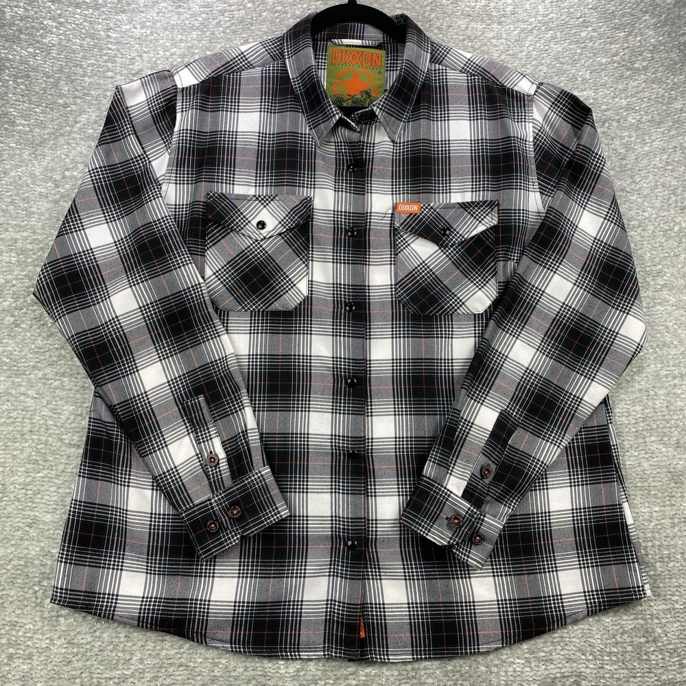 Dixxon Flannel Button Shirt Womens 2X Arthur Plaid Black White Long Sleeve Work